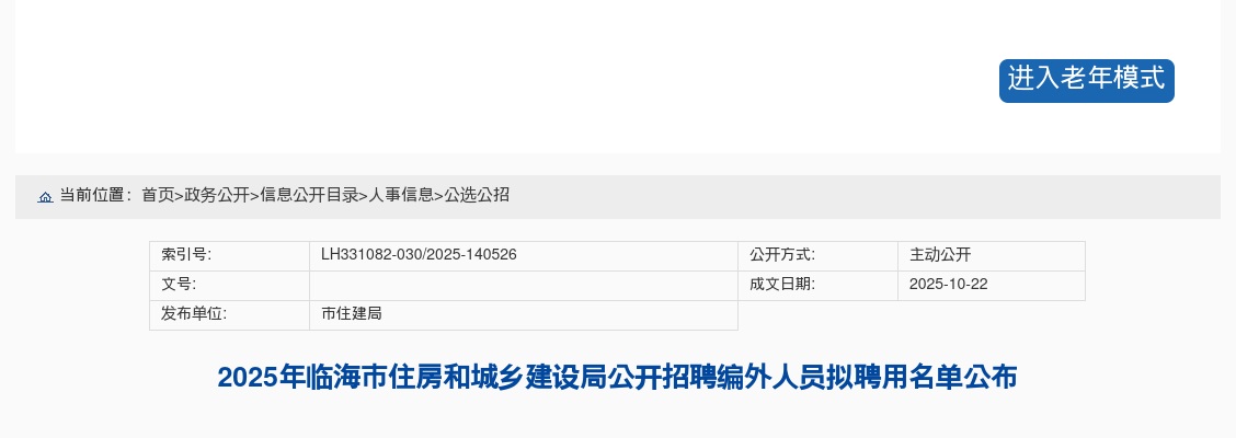 2025年临海市住房和城乡建设局招聘编外人员拟聘用名单公布 图片